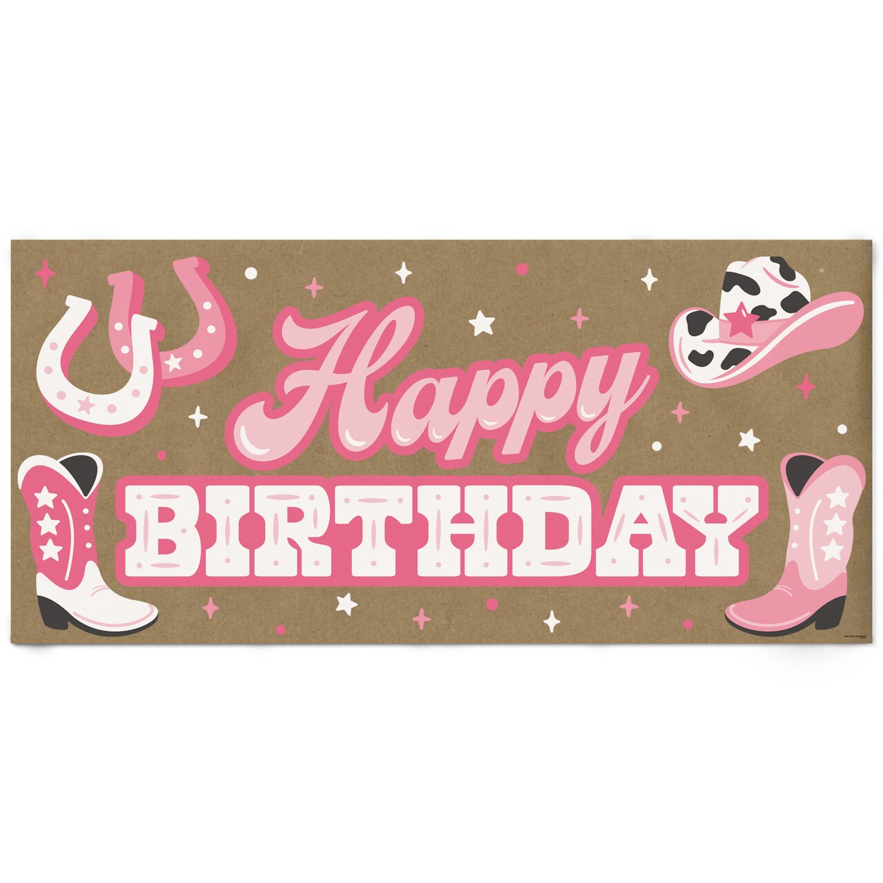 Big Dot of Happiness Rodeo Cowgirl Birthday Kraft Paper Banner, Pink Western Happy Birthday Party, Printed Brown Paper Party Sign Decoration – 1 Count
